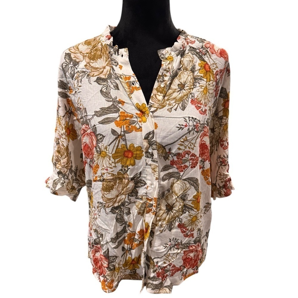 BOBEAU Floral Crinkle Top Women’s Size Small